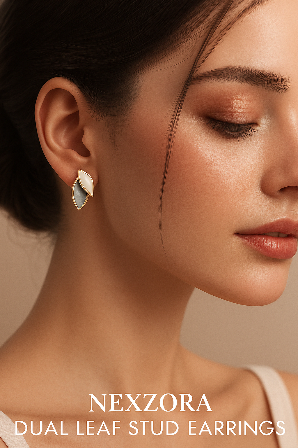 Nexzora Elegant Dual Leaf Stud Earrings High Quality – Minimalist Gold-Trimmed Design