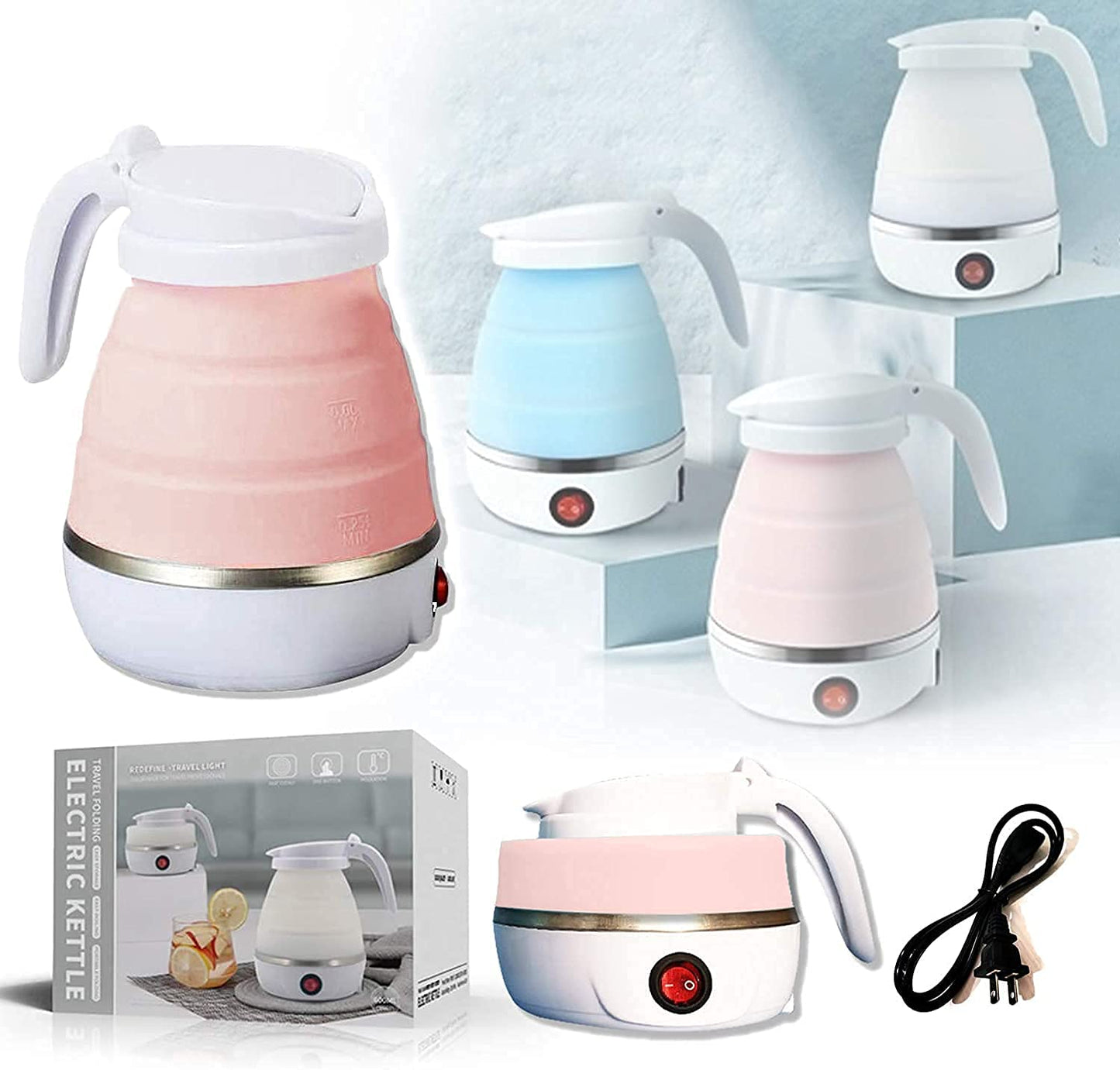 Travel Folding Electric Kettle – 600ml | Fast-Boil | Foldable & Portable